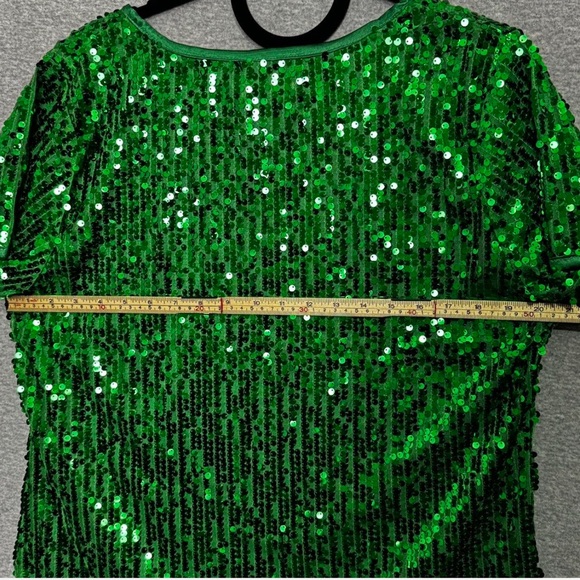 XL Green Sequin Sparkly Top Blouse Anna-Kaci Holiday Christmas Party Glam - Picture 7 of 9